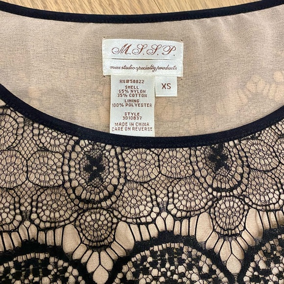 MSSP Brand/Max Studio Black & Nude Lace Detailed Long Sleeve Blouse, SIZE XS. - Picture 9 of 15